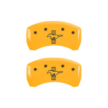 Load image into Gallery viewer, MGP 4 Caliper Covers Engraved Front Mustang Rear Bar & Pony Yellow Finish Blk Char 2006 Ford Mustang Caliper Covers MGP