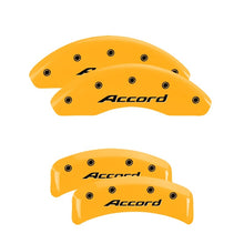 Load image into Gallery viewer, MGP 4 Caliper Covers Engraved Front & Rear Honda Yellow Finish Black Char 2003 Honda Element Caliper Covers MGP