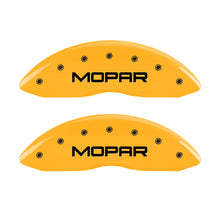 Load image into Gallery viewer, MGP 4 Caliper Covers Engraved Front & Rear Mopar Yellow Finish Black Char 2006 Dodge Charger Caliper Covers MGP