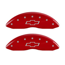 Load image into Gallery viewer, MGP Front set 2 Caliper Covers Engraved Front Bowtie Red finish silver ch Caliper Covers MGP