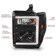Load image into Gallery viewer, ANZO 08-10 Ford F-250 - F-550 Super Duty Projector Headlights w/ Light Bar Switchback Black Housing Headlights ANZO