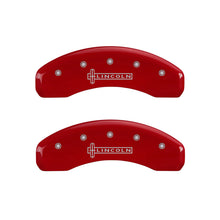 Load image into Gallery viewer, MGP 4 Caliper Covers Engraved Front & Rear Lincoln Red finish silver ch Caliper Covers MGP