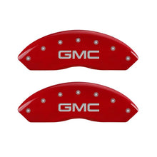 Load image into Gallery viewer, MGP Front set 2 Caliper Covers Engraved Front GMC Red finish silver ch Caliper Covers MGP