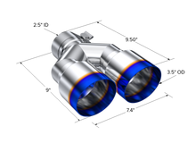 Load image into Gallery viewer, MBRP Burnt End Tip 2.5 ID, Dual 3.5 OD Out, 9.5 length, Single wall 304 Stainless Steel Tail Pipes MBRP