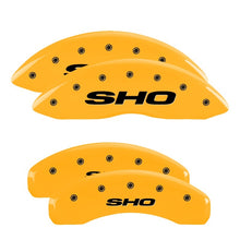 Load image into Gallery viewer, MGP 4 Caliper Covers Engraved Front & Rear SHO Yellow finish black ch Caliper Covers MGP