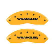 Load image into Gallery viewer, MGP 2 Caliper Covers Engraved Front Wrangler Yellow Finish Black Char 2006 Jeep Wrangler Caliper Covers MGP