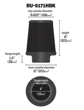Load image into Gallery viewer, K&N Universal Rubber Filter-Round Tapered 4in Flange ID x 8in Base OD x 6.625in Top OD x 8in H Air Filters - Universal Fit K&N Engineering