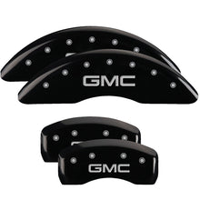 Load image into Gallery viewer, MGP 4 Caliper Covers Engraved Front & Rear GMC Black finish silver ch Caliper Covers MGP