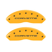 Load image into Gallery viewer, MGP 4 Caliper Covers Engraved Front & Rear C5/Corvette Yellow finish black ch Caliper Covers MGP