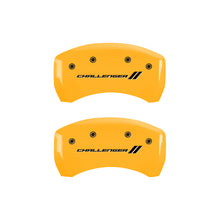 Load image into Gallery viewer, MGP 4 Caliper Covers Engraved Front & Rear With stripes/Challenger Yellow finish black ch Caliper Covers MGP