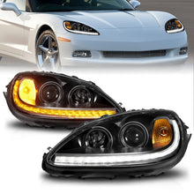 Load image into Gallery viewer, ANZO 05-13 Chevrolet Corvette Projector Headlights w/switchback & Sequential LED - Black Amber Headlights ANZO
