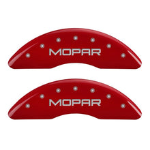 Load image into Gallery viewer, MGP 4 Caliper Covers Engraved Front & Rear MOPAR Red finish silver ch Caliper Covers MGP