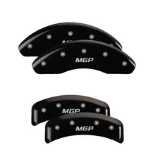 Load image into Gallery viewer, MGP 4 Caliper Covers Engraved Front & Rear With stripes/Challenger Yellow finish black ch Caliper Covers MGP