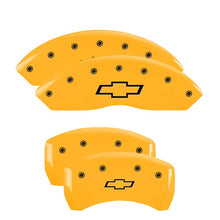 Load image into Gallery viewer, MGP 4 Caliper Covers Engraved Front & Rear Bowtie Yellow finish black ch Caliper Covers MGP