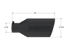 Load image into Gallery viewer, MBRP Universal Tip 8in O.D. Rolled End 4in inlet 18in length Black Tips MBRP