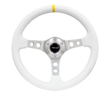 Load image into Gallery viewer, NRG Reinforced Steering Wheel (350mm / 3in. Deep) Wht Leather w/Silver Spoke & Single Yellow Mark Steering Wheels NRG