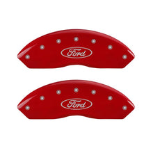 Load image into Gallery viewer, MGP 4 Caliper Covers Engraved Front & Rear Oval logo/Ford Red finish silver ch Caliper Covers MGP