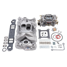 Load image into Gallery viewer, Edelbrock Manifold And Carb Kit Performer Air-Gap Small Block Chevrolet 1957-1986 Natural Finish Intake Manifolds Edelbrock