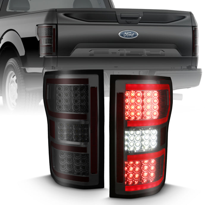 ANZO 2018-2019 Ford F-150 LED Taillight Smoke (Red Light Bar) (w/ Sequential) Tail Lights ANZO   