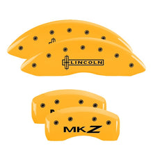 Load image into Gallery viewer, MGP 4 Caliper Covers Engraved Front & Rear MGP Yellow finish black ch Caliper Covers MGP
