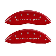 Load image into Gallery viewer, MGP 4 Caliper Covers Engraved Front & Rear Stingray Red finish silver ch Caliper Covers MGP