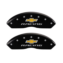 Load image into Gallery viewer, MGP 4 Caliper Covers Engraved F & R Chevy Racing Black Finish Silver Char 1988 Chevrolet Corvette Caliper Covers MGP