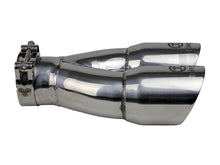 Load image into Gallery viewer, aFe Takeda 2.5in 304 Stainless Steel Clamp-on Exhaust Tip 2.5in Inlet 3in Dual Outlet - Polished Tips aFe