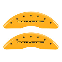 Load image into Gallery viewer, MGP 4 Caliper Covers Engraved Front C6/Corvette Engraved Rear C6/Z06 Yellow finish black ch Caliper Covers MGP