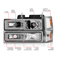 Load image into Gallery viewer, ANZO 88-98 Chevrolet C1500 Crystal Headlights w/Light Bar Chrome Housing w/ Signal Side Markers 8Pcs Headlights ANZO