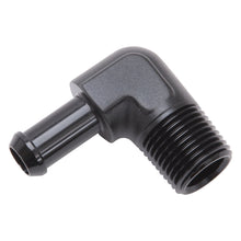Load image into Gallery viewer, Edelbrock Hose End 90-Deg 1/2In NPT to 3/8In Barb Black Anodize Fittings Edelbrock