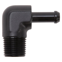 Load image into Gallery viewer, Edelbrock Hose End 90-Deg 1/2In NPT to 3/8In Barb Black Anodize Fittings Edelbrock