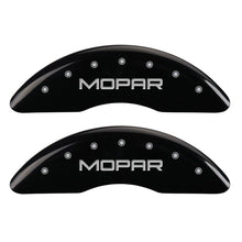Load image into Gallery viewer, MGP 4 Caliper Covers Engraved Front & Rear MOPAR Black finish silver ch Caliper Covers MGP
