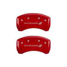 Load image into Gallery viewer, MGP 4 Caliper Covers Engraved Front & Rear With stripes/Dodge Red finish silver ch Caliper Covers MGP