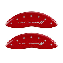 Load image into Gallery viewer, MGP 4 Caliper Covers Engraved Front & Rear With stripes/Challenger Red finish silver ch Caliper Covers MGP
