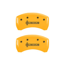 Load image into Gallery viewer, MGP 4 Caliper Covers Engraved Front & Rear Lincoln Yellow Finish Black Char 2005 Lincoln LS Caliper Covers MGP