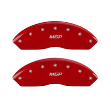 Load image into Gallery viewer, MGP Front set 2 Caliper Covers Engraved Front MGP Red finish silver ch Caliper Covers MGP