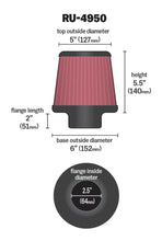 Load image into Gallery viewer, K&N Filter Universal Rubber Filter 2 1/2 inch Flange 6 inch Base 5 inch Top 5 1/2 inch Height Air Filters - Universal Fit K&N Engineering