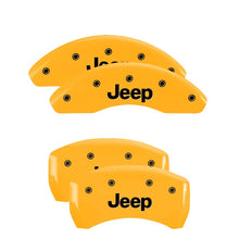 Load image into Gallery viewer, MGP 4 Caliper Covers Engraved Front & Rear JEEP Yellow finish black ch Caliper Covers MGP