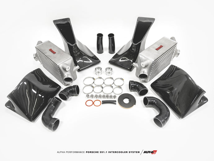 AMS Performance 13-15 Porsche 911 Turbo/Turbo S (991.1) Alpha Intercooler Kit w/Carbon Fiber Shrouds Intercooler Kits AMS   