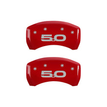 Load image into Gallery viewer, MGP 4 Caliper Covers Engraved Front 2015/Mustang Engraved Rear 2015/50 Red finish silver ch Caliper Covers MGP