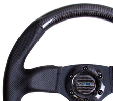 Load image into Gallery viewer, NRG Carbon Fiber Steering Wheel (320mm) Flat Bottom & Leather Trim w/Black Stitching Steering Wheels NRG
