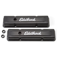 Load image into Gallery viewer, Edelbrock Valve Cover Signature Series Chevrolet 1959-1986 262-400 CI V8 Low Black Valve Covers Edelbrock