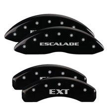 Load image into Gallery viewer, MGP 4 Caliper Covers Engraved Front Escalade Engraved Rear EXT Black finish silver ch Caliper Covers MGP