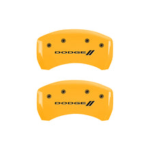 Load image into Gallery viewer, MGP 4 Caliper Covers Engraved F & R w/ Stripes/Dodge Yellow Finish Black Char 2006 Dodge Charger Caliper Covers MGP