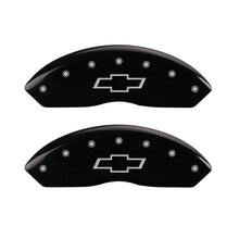 Load image into Gallery viewer, MGP 4 Caliper Covers Engraved Front & Rear Bowtie Black finish silver ch Caliper Covers MGP
