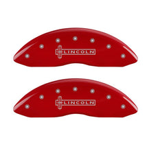 Load image into Gallery viewer, MGP 4 Caliper Covers Engraved Front & Rear Lincoln Red Finish Silver Char 2019 Lincoln Continental Caliper Covers MGP