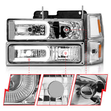 Load image into Gallery viewer, ANZO 88-98 Chevrolet C1500 Crystal Headlights w/Light Bar Chrome Housing w/ Signal Side Markers 8Pcs Headlights ANZO