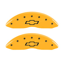 Load image into Gallery viewer, MGP 4 Caliper Covers Engraved Front & Rear Bowtie Yellow finish black ch Caliper Covers MGP