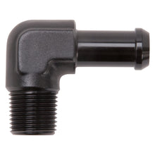 Load image into Gallery viewer, Edelbrock Hose End 90-Degree 3/8In NPT to 1/2In Barb Black Anodize Fittings Edelbrock