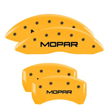 Load image into Gallery viewer, MGP 4 Caliper Covers Engraved Front & Rear MOPAR Yellow finish black ch Caliper Covers MGP